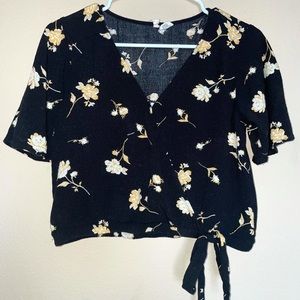 Cropped Black Floral Top